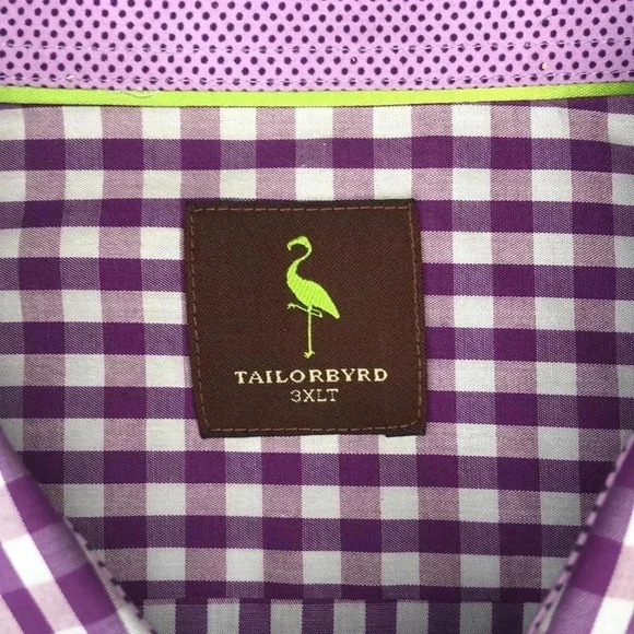 Taylorbyrd Purple Gingham Cotton Long Sleeve Dress Shirt - Picture 8 of 11
